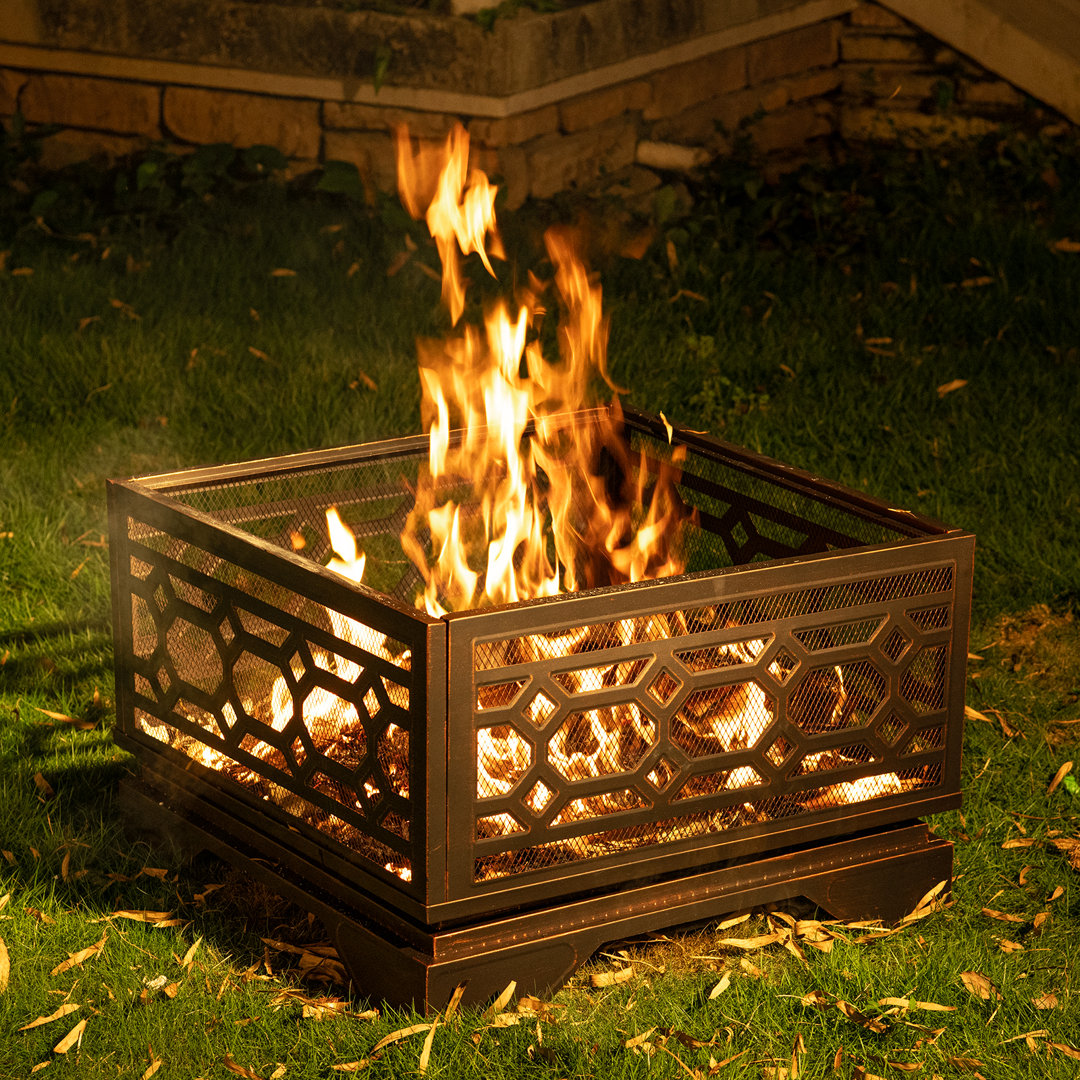 Square Wood Burning Fire Pit For Outdoor Patio Garden